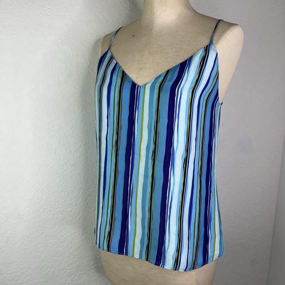 L’Agence Jane Silk Blue Striped Camisole Blouse v-neck spaghetti straps, casual.